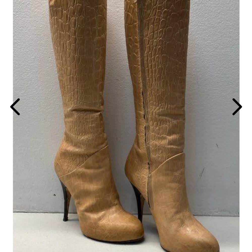Giuseppe Zanotti Tan Croc-Embossed Heeled Boots